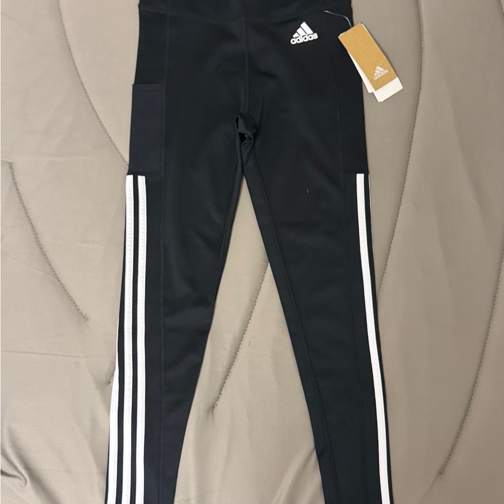 Adidas Black Leggings with White Stripes